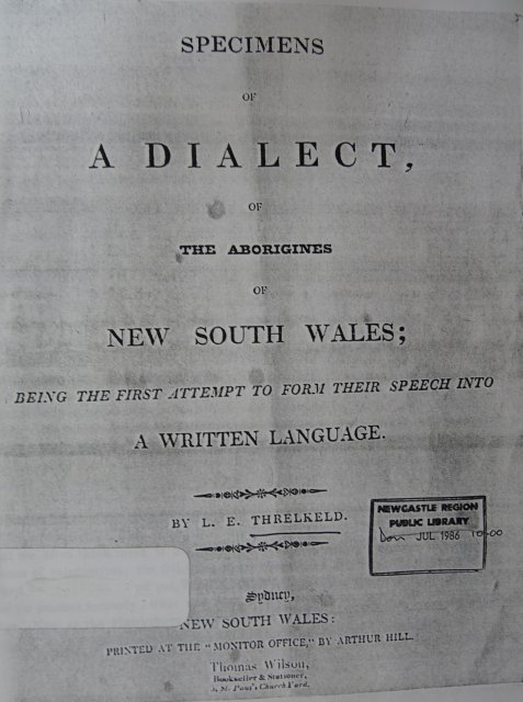 Dialect of the Aborigines (Lake Macquarie) by L.E Threkeld, c1827